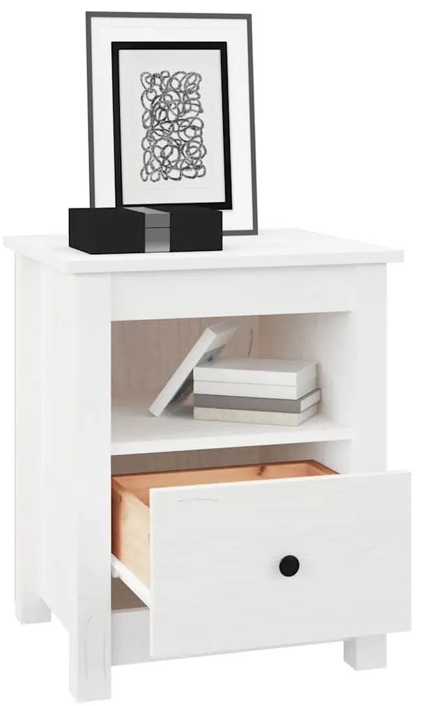 Mesa de cabeceira 40x35x49 cm madeira de pinho maciça branco