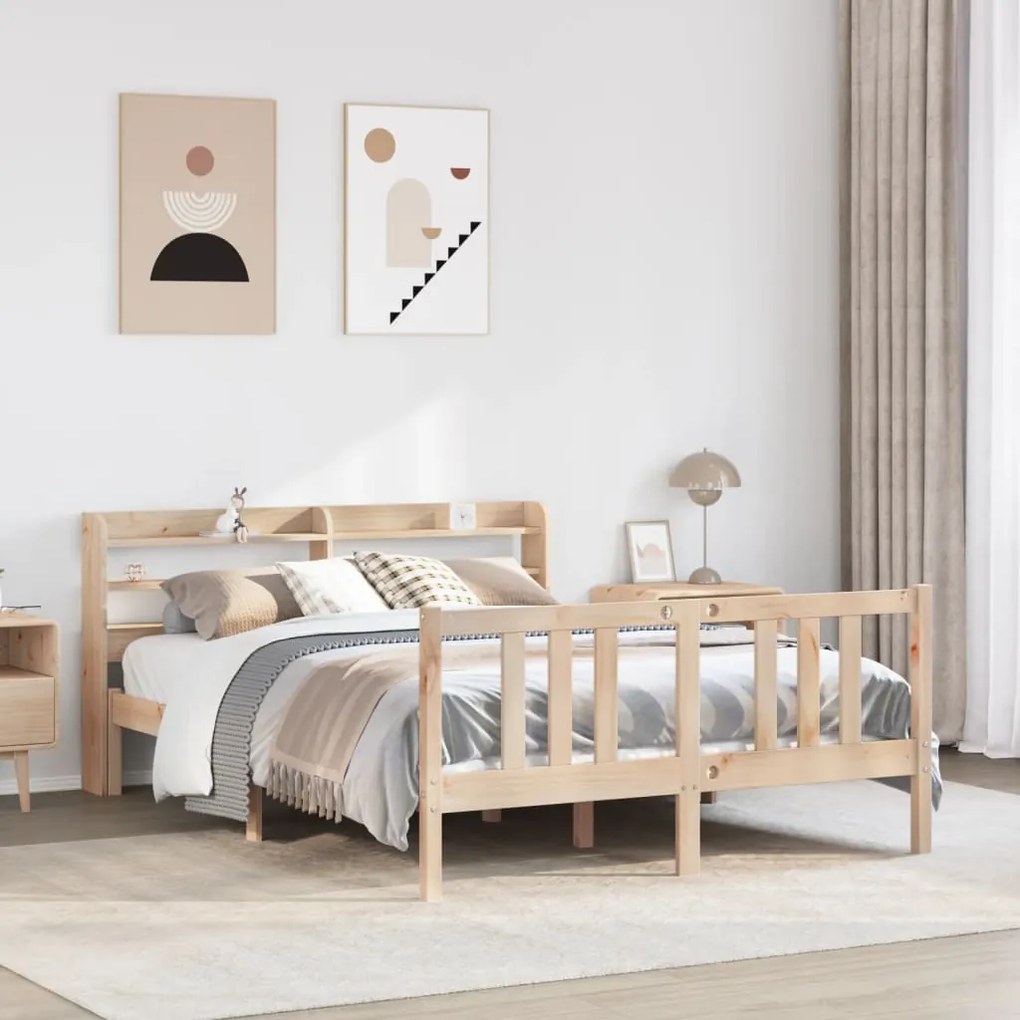 vidaXL Estrutura cama c/ cabeceira 140x190 cm pinho maciço