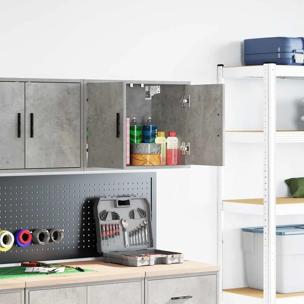 vidaXL Armário de parede garagem concreto cinza madeira engenheirada