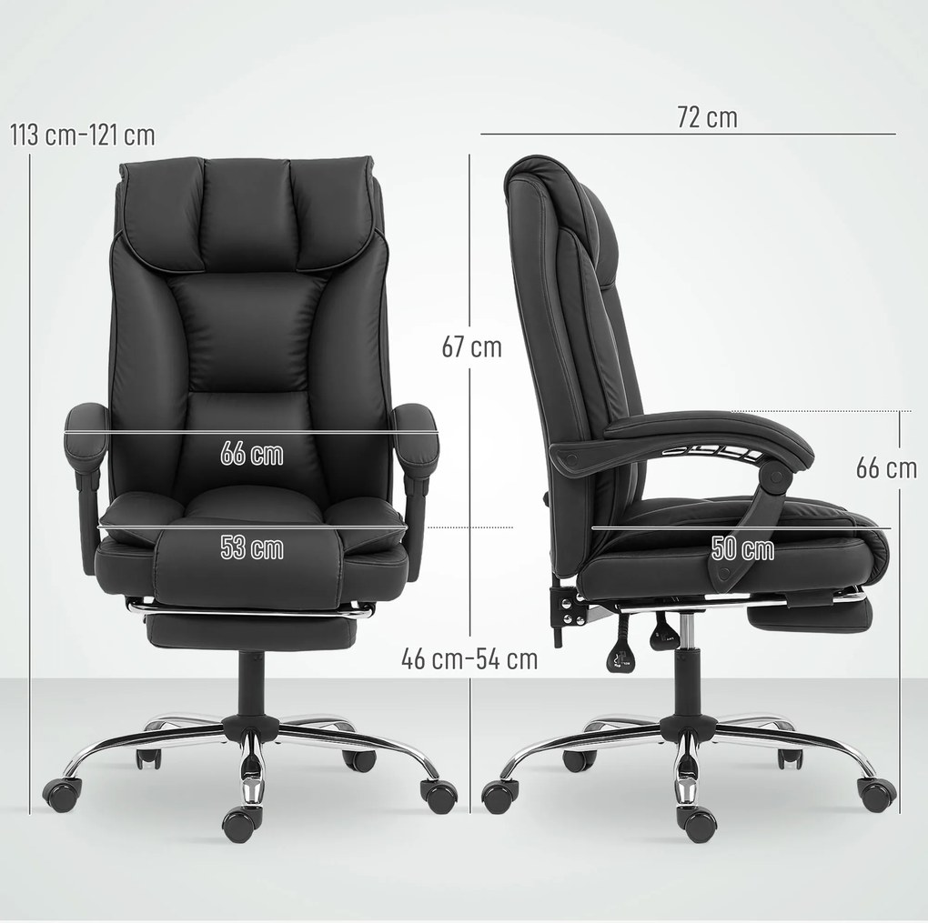 Cadeira de escritório ergonómica, cadeira de escritório reclinável com apoio para os pés, altura ajustável, giratória a 360°, preta