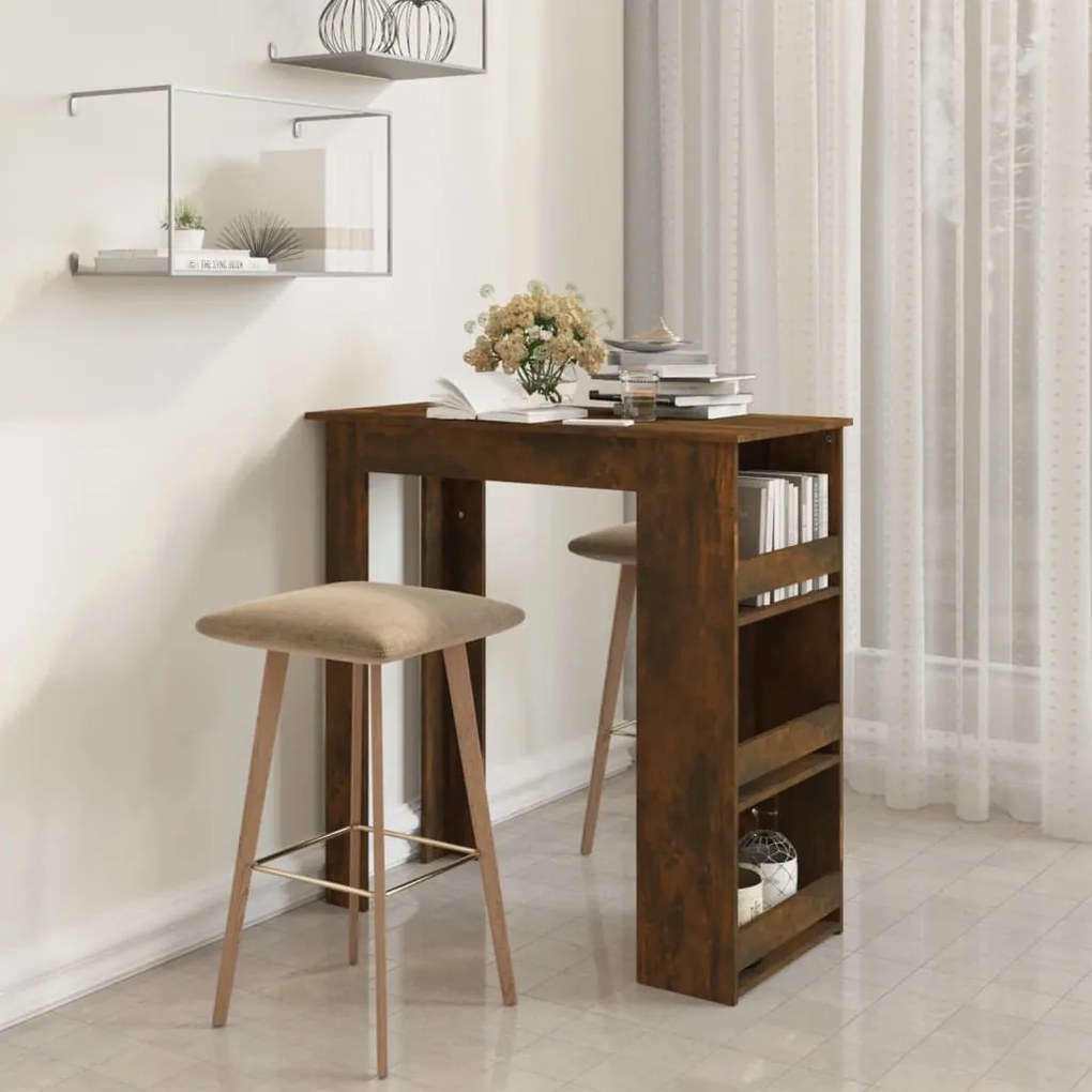 812966 vidaXL Mesa bar c/ prateleiras 102x50x103,5cm aglome. carvalho fumado
