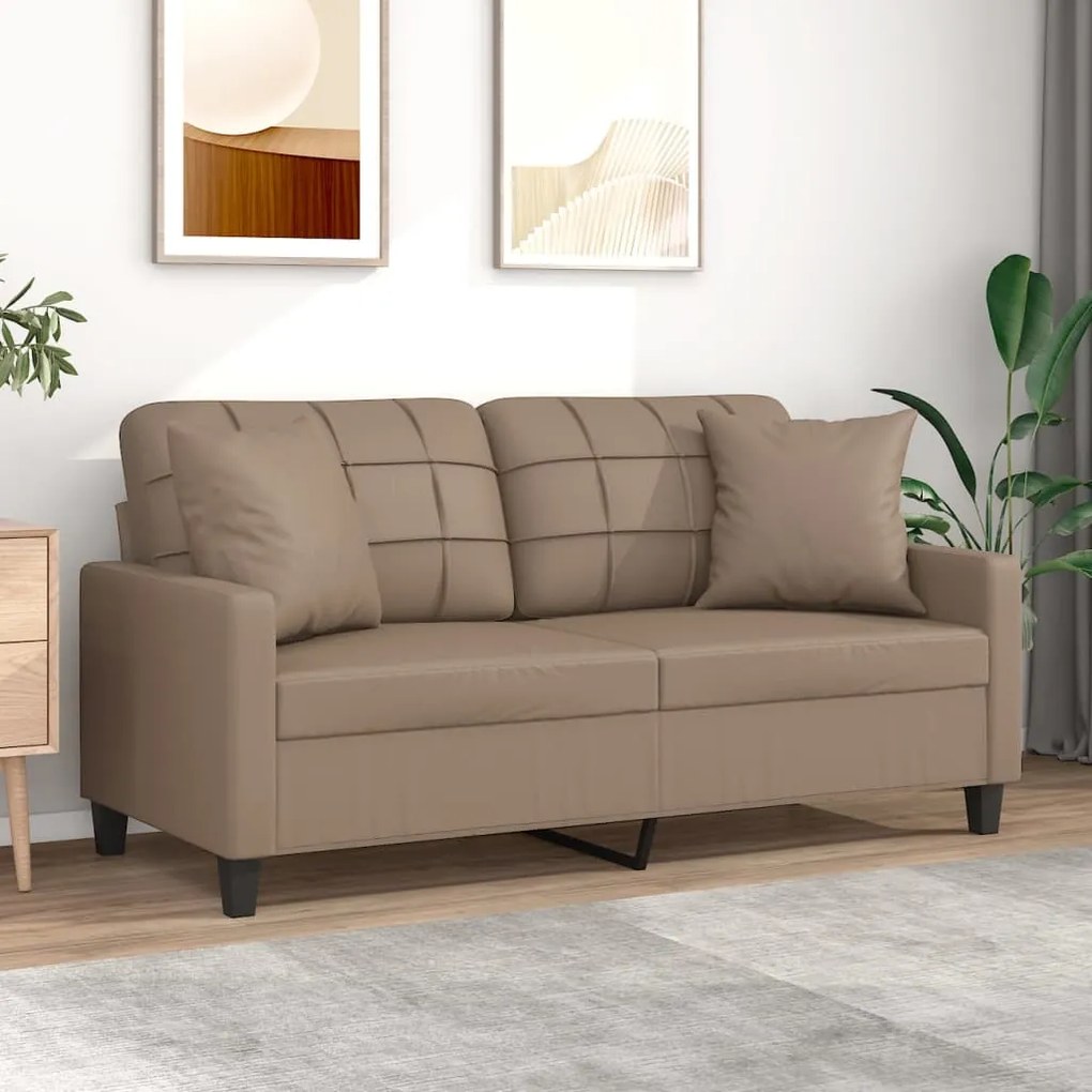 3152960 vidaXL Sofá 2 lug. c/ almofadas/almofadões couro artificial cappuccino