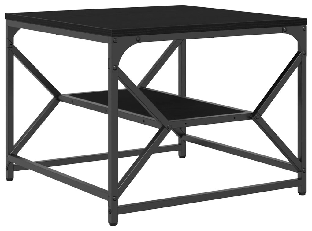 Mesa de Café Carvalho Preto com Prateleira, 51x50x40 cm, Feita de Mad