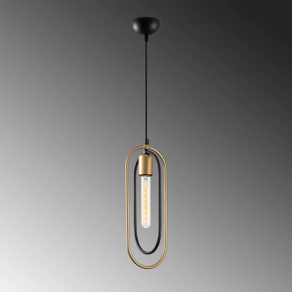 Candeeiro Suspenso Cerco – Preto e Dourado – 14 x 8 cm