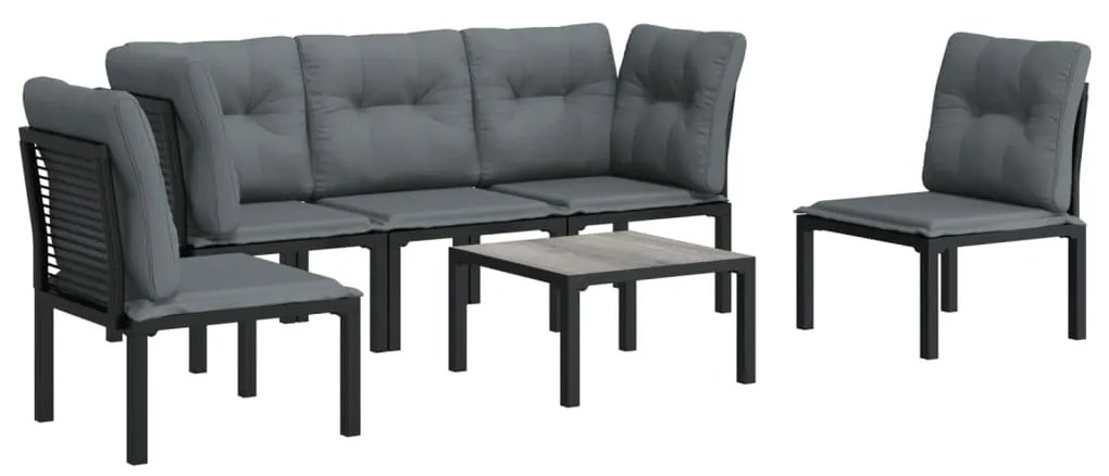 6 pcs conjunto lounge de jardim vime PE preto e cinzento