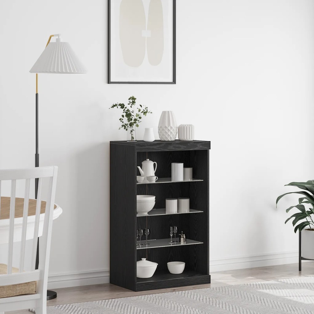 Sideboard vidaXL com Luzes LED Carvalho Preto 60,5x37x100 cm