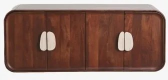 Conjunto De Móvel De Casa De Banho Dupla Suspensa 130x45 Cm Em Madeira De Manga E Pedra Natural Kivalina Travertino - Madeira De Mangueira Escura -