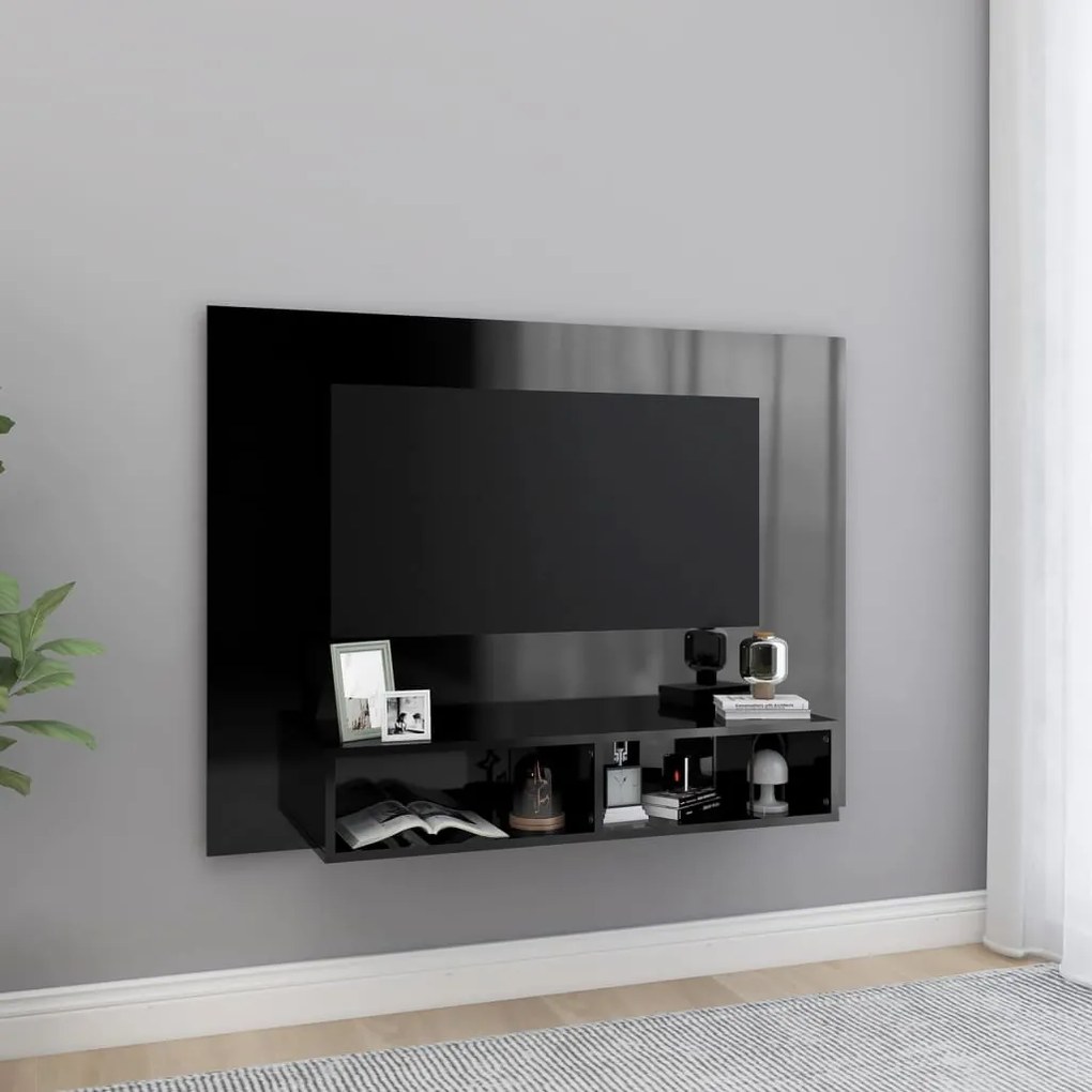 vidaXL Armário parede p/ TV 120x23,5x90 cm madeira preto brilhante