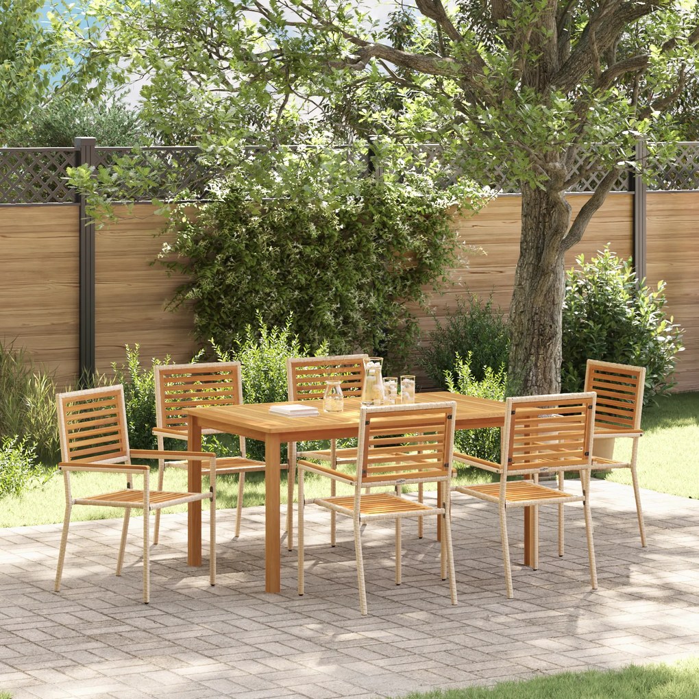 Conjunto de Jantar vidaXL de 7 Peças para Jardim em Rattan Bege de Acácia
