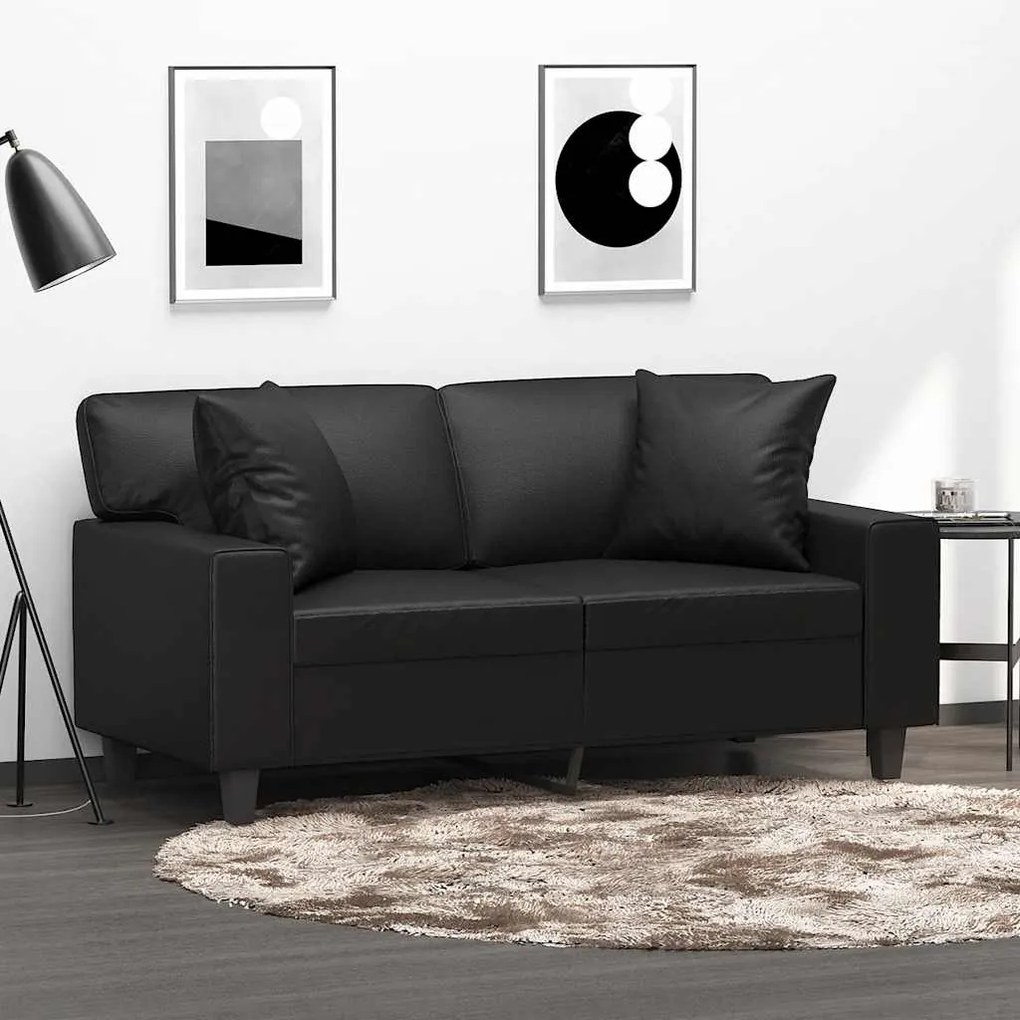 vidaXL Sofá 2 lugares c/ almofadas/almofadões 120cm couro artif. preto