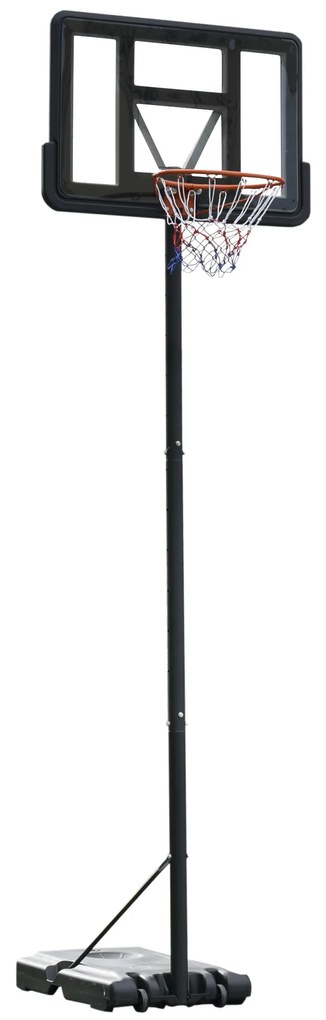 HOMCOM Cesta de Basquetebol com Altura Ajustável 220-365 cm Aro de Basquetebol com Suporte Rodas Base Recarregável Preto