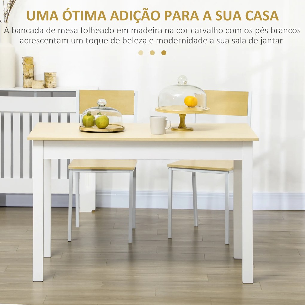 Mesa de Sala de Jantar de Madeira Retangular para 4-6 Pessoas Estilo Moderno 119x70x76 cm Carvalho e Branco