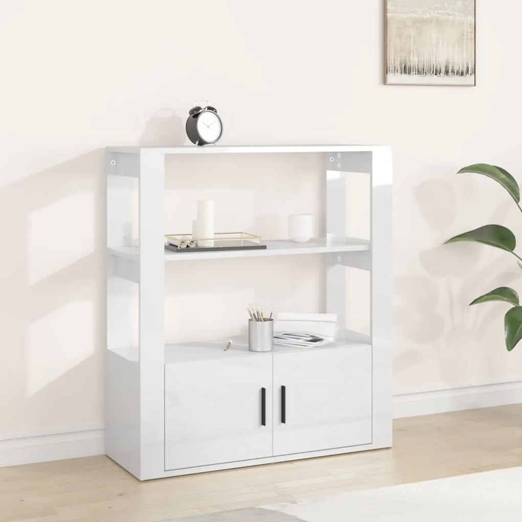 vidaXL Aparador 80x30x90 cm derivados de madeira branco brilhante