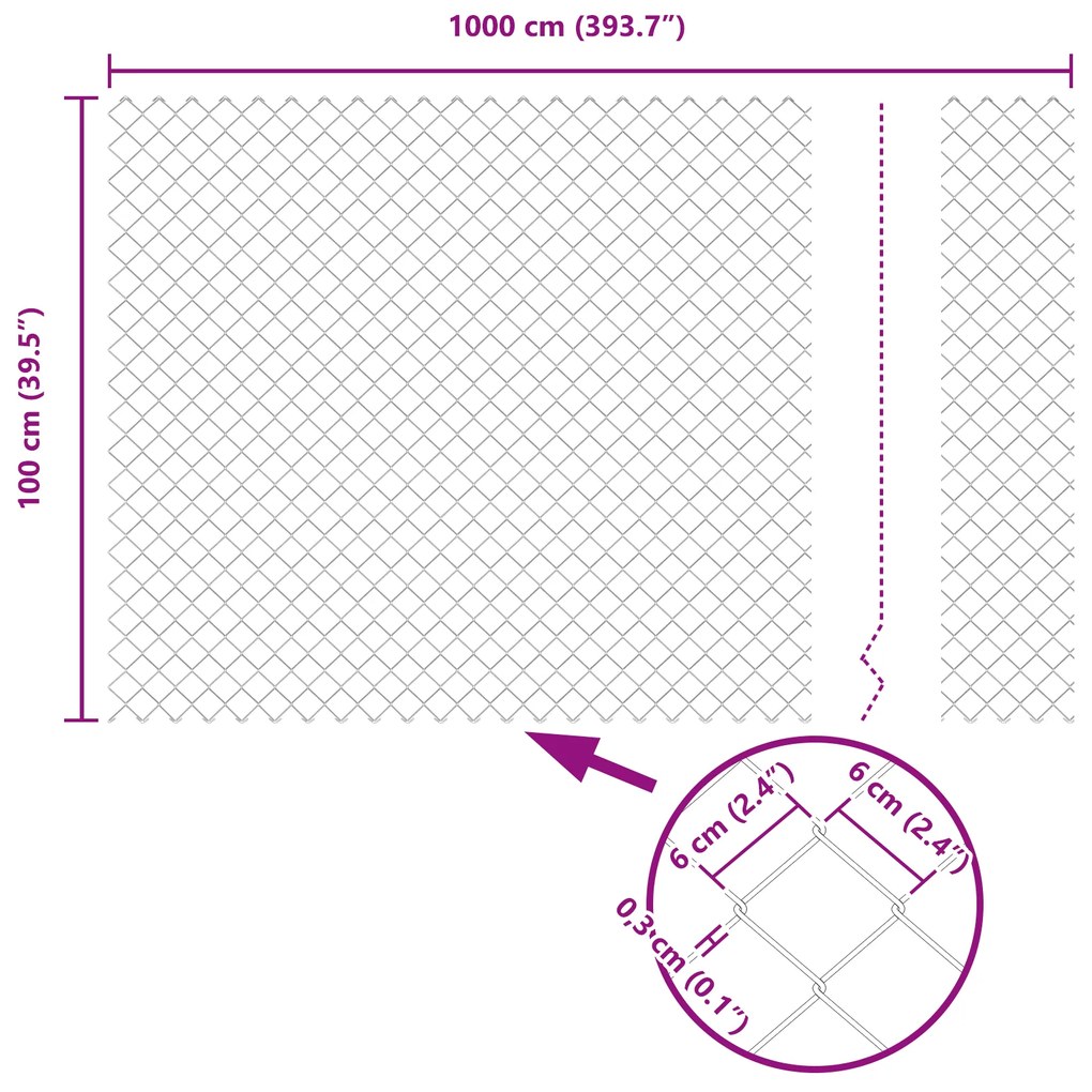 Cerca de Cadeia com 7 Postes Flangeados 1x10 m de Aço Galvanizado
