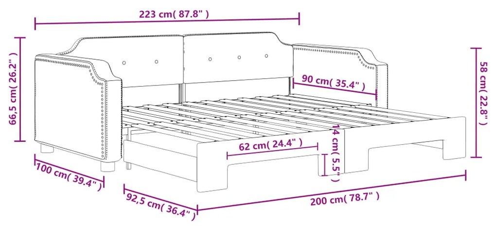 Sofá-cama com gavetão 90x200 cm tecido cinzento-acastanhado