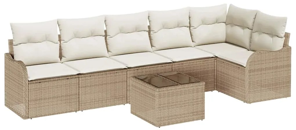Conjunto de Sofás de Jardim de 7 Peças com Almofadas em Rattan Marrom