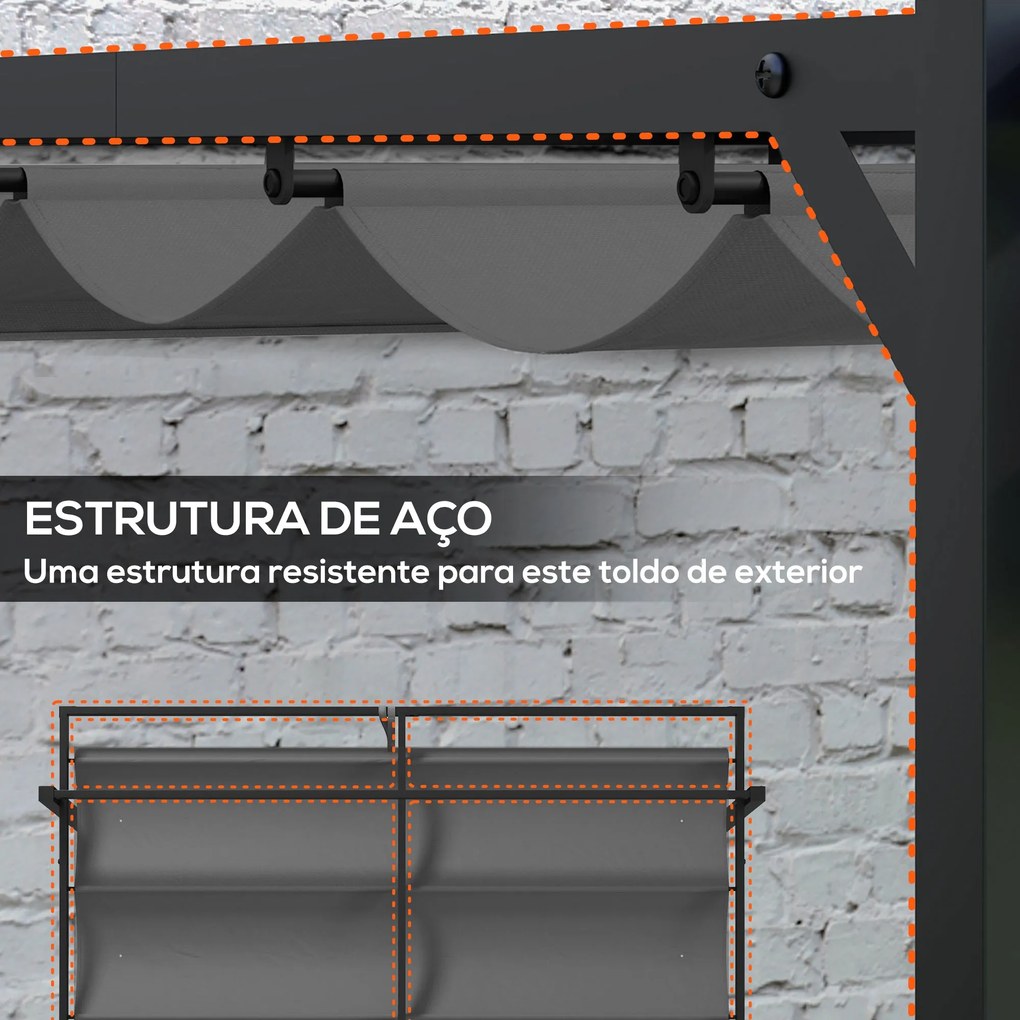 Outsunny Pérgola 3x4 Pérgola de Jardim com Teto Retrátil de Poliéster