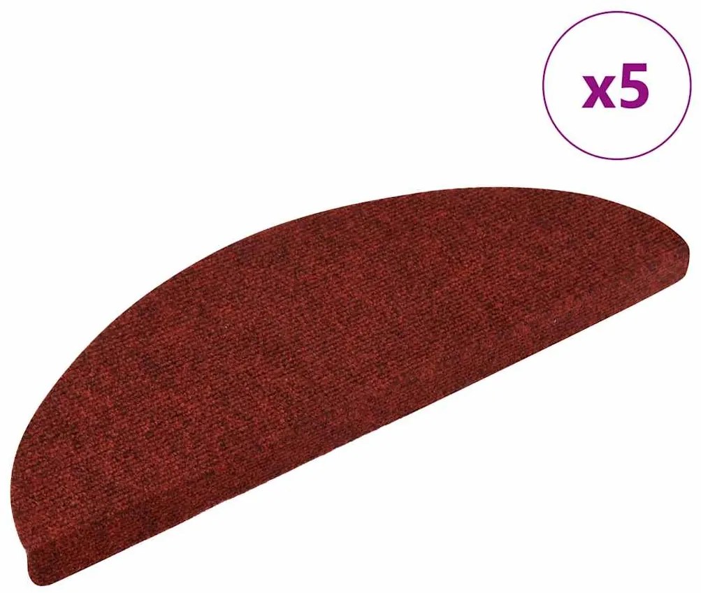 vidaXL Tapetes escada autoadesivos 5 pcs 56x17x3 cm agulhado vermelho