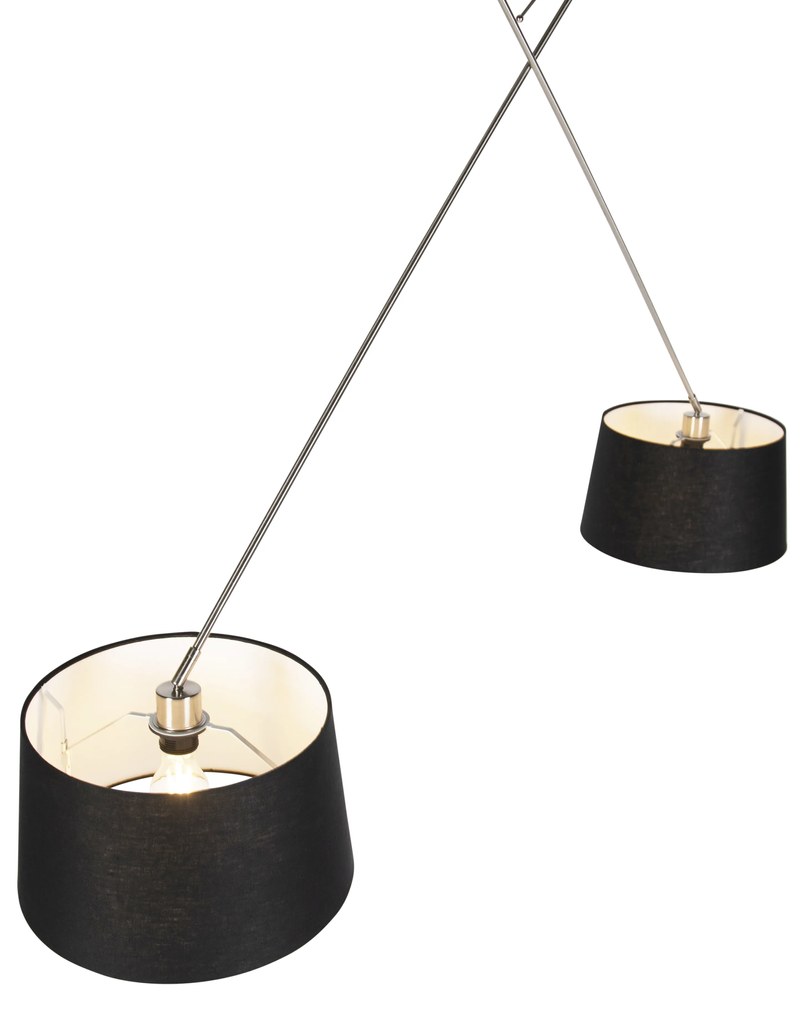 Candeeiro de suspensão em aço com abajures em linho preto 35 cm 2-luzes - Blitz Moderno
