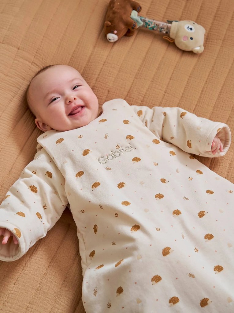 Saco de bebé com mangas amovíveis, OURIÇO bege estampado