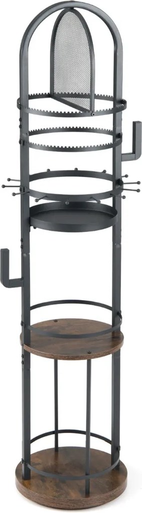 Organizador giratório 360º  33 x 33 x 148 cm com cabides e prateleiras para joias e carteiras Preto e Castanho