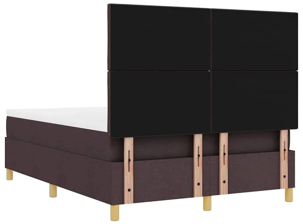 Cama Box Spring com Colchão &amp; Banco Castanho Escuro 140x200 cm Tecido