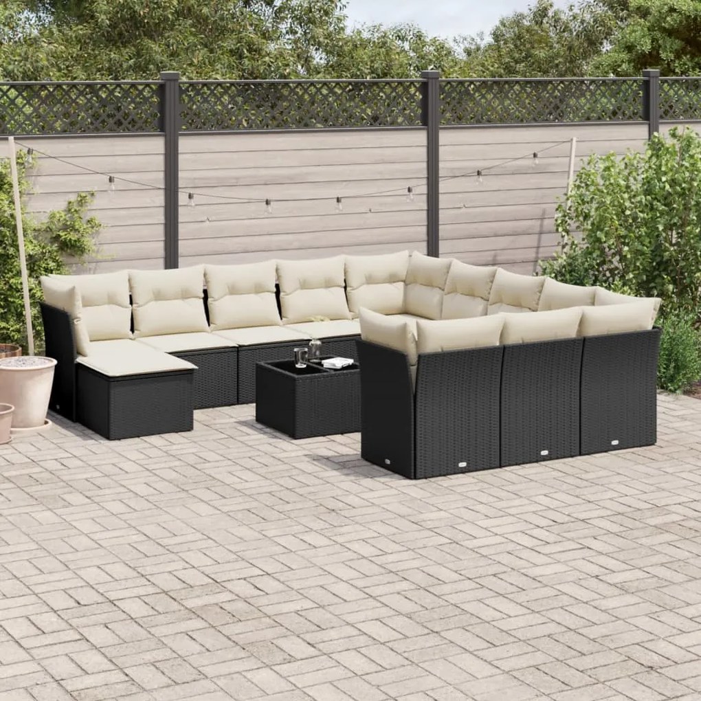 13 pcs conjunto de sofás de jardim com almofadões vime PE preto