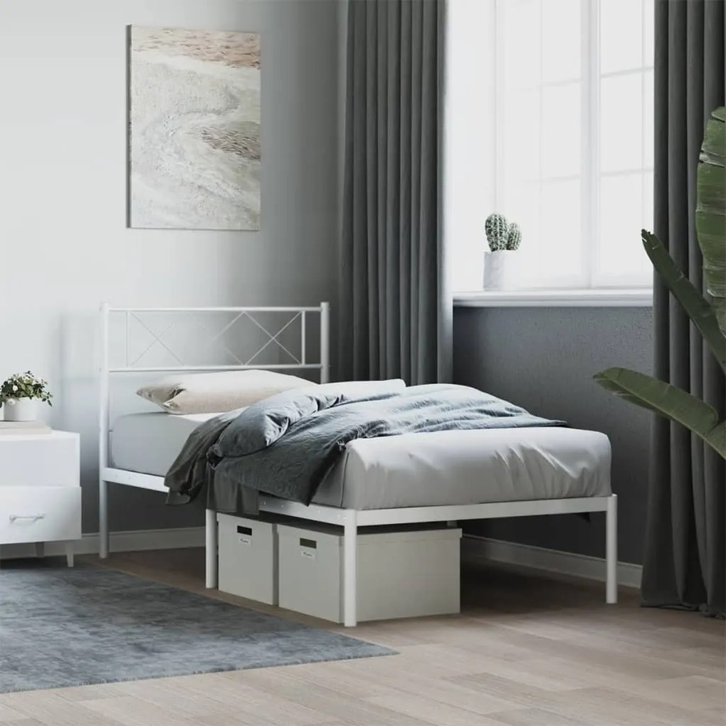 372319 vidaXL Estrutura de cama com cabeceira 90x200 cm metal branco