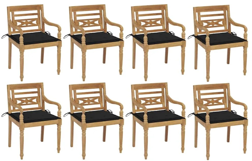 vidaXL Cadeiras Batávia com almofadões 8 pcs madeira de teca maciça