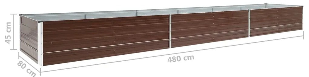 Canteiro elevado de jardim aço galvanizado 480x80x45cm castanho