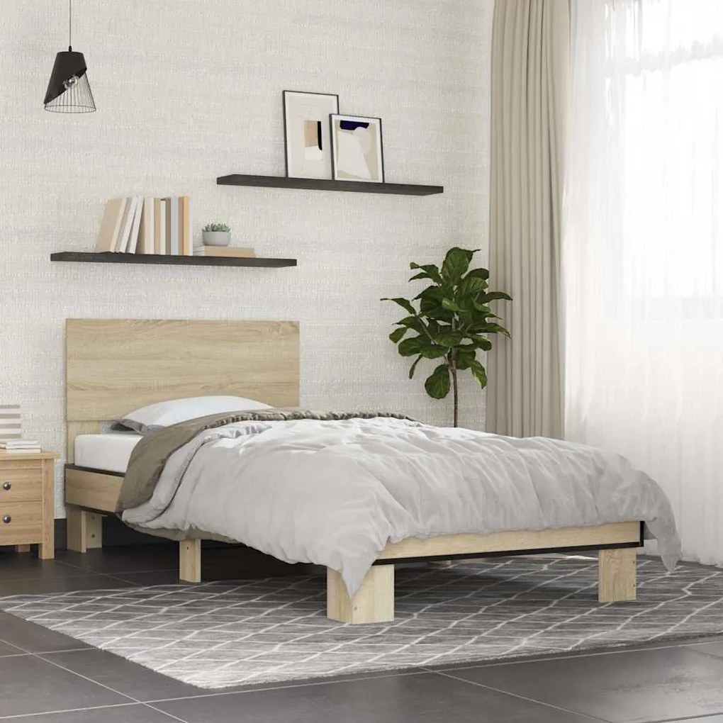 vidaXL Estrutura de cama derivados de madeira e metal carvalho sonoma