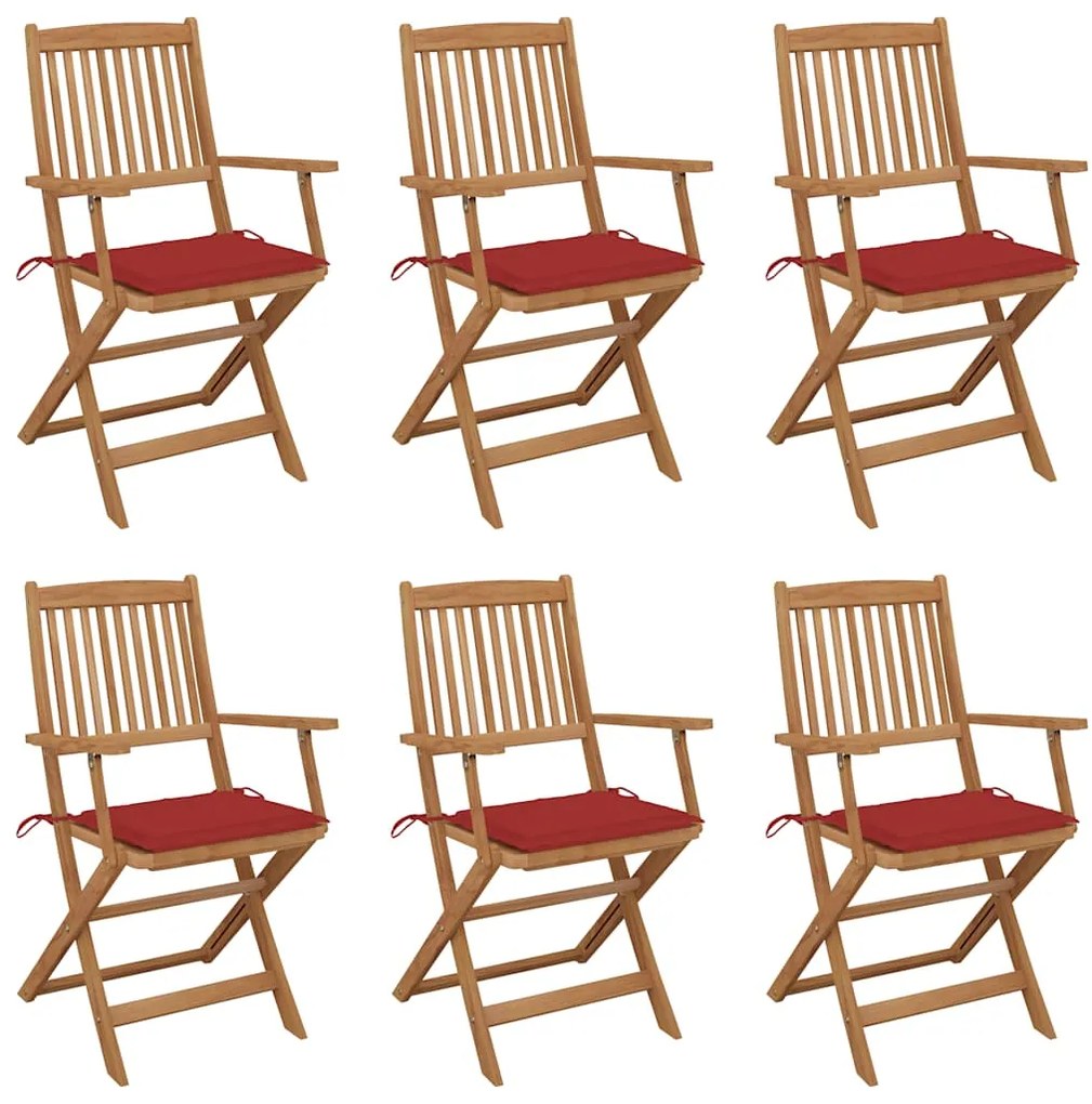 vidaXL Cadeiras de jardim dobráveis c/ almofadões 6 pcs acácia maciça