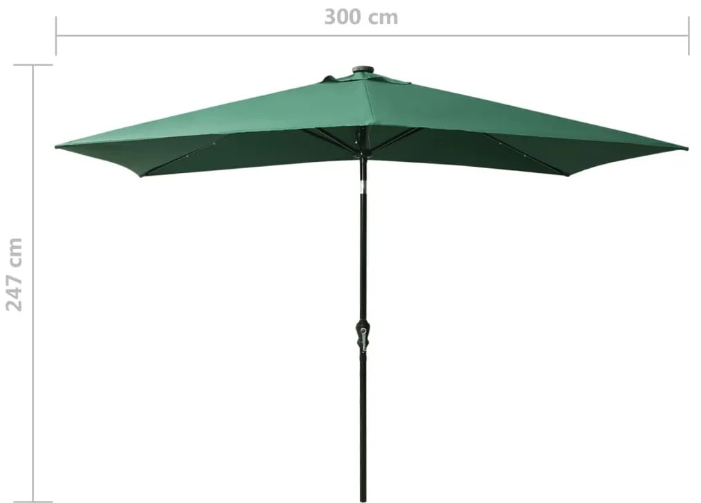 Guarda-sol de jardim com luzes LED e poste de aço 2x3 m verde