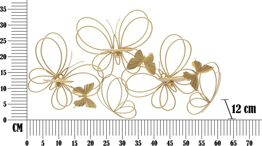 Castiçal de Parede Borboletas Dourado – 61x12x34 cm