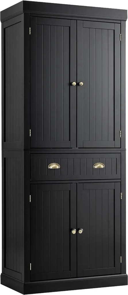 Armário arrumação multifuncional de 2 portas com gaveta para sala de estar Sala de jantar e cozinha 76 x 40 x 183 cm Preto