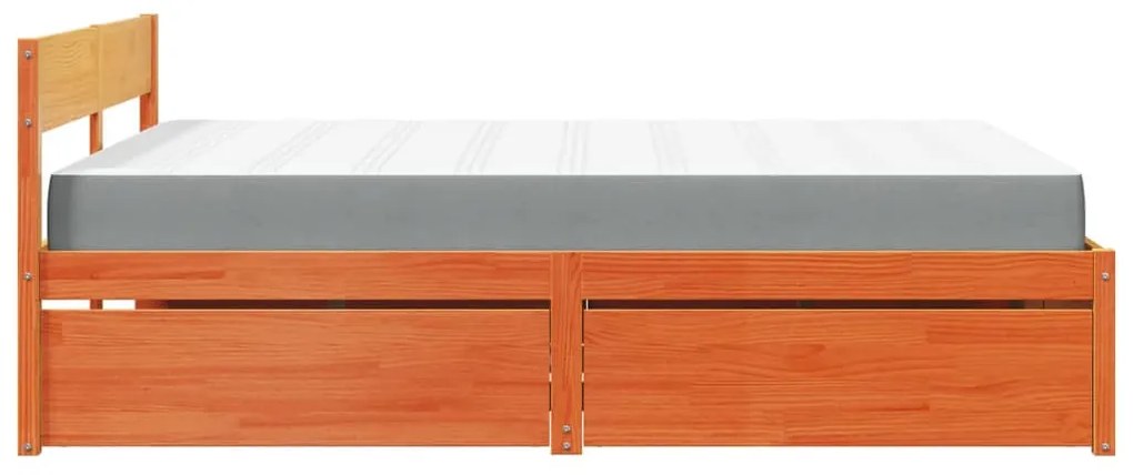 Cama com gavetas e colchão 140x200 cm pinho maciço castanho-mel