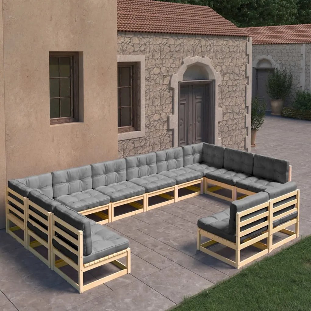 12 pcs conjunto lounge de jardim com almofadões pinho maciço