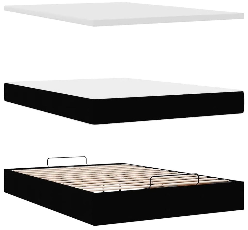 Estrutura de cama otomana com colchão 140x190 cm tecido preto