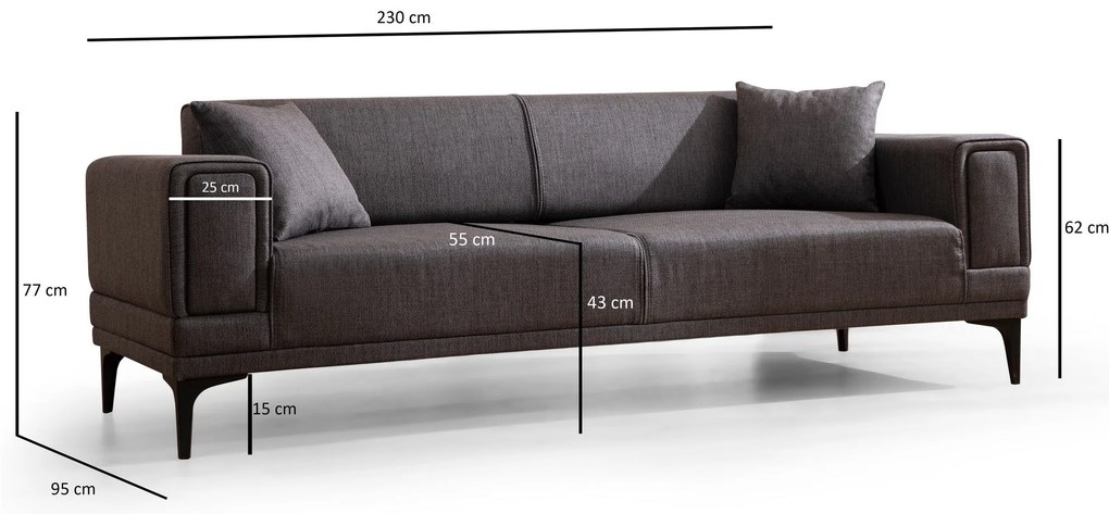 Sofá-Cama 3 Lugares Horizon – Cinzento Escuro – 230x95x77 cm