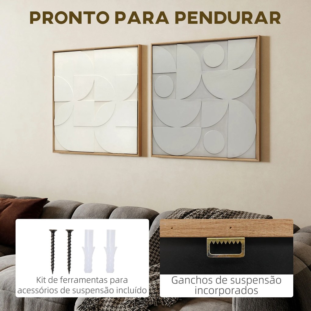Decoração de Parede em Madeira 3D Conjunto de 2 Peças com 80 cm e Padrões Geométricos Branco