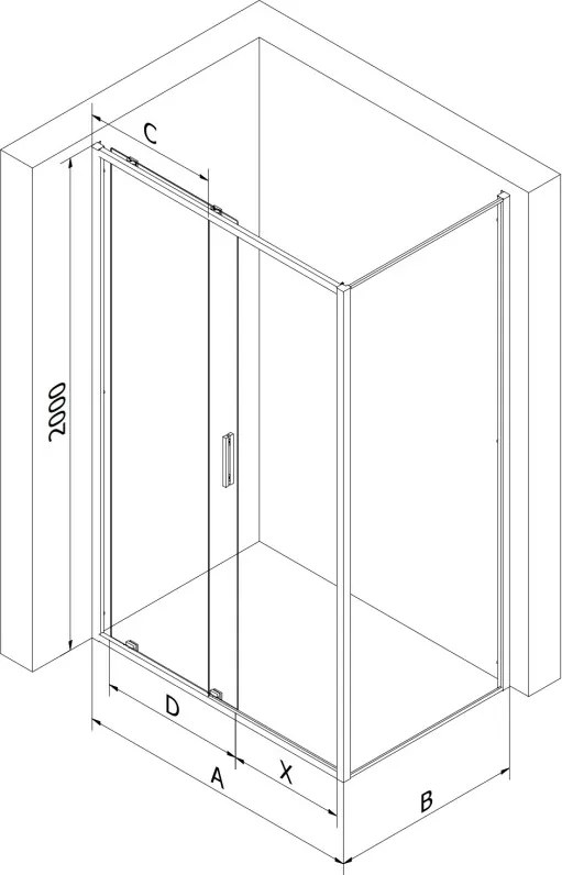 Mexen Exo-S cabine de duche deslizante 120 x 90 cm, transparente, preta - 8151-120-090-70-00