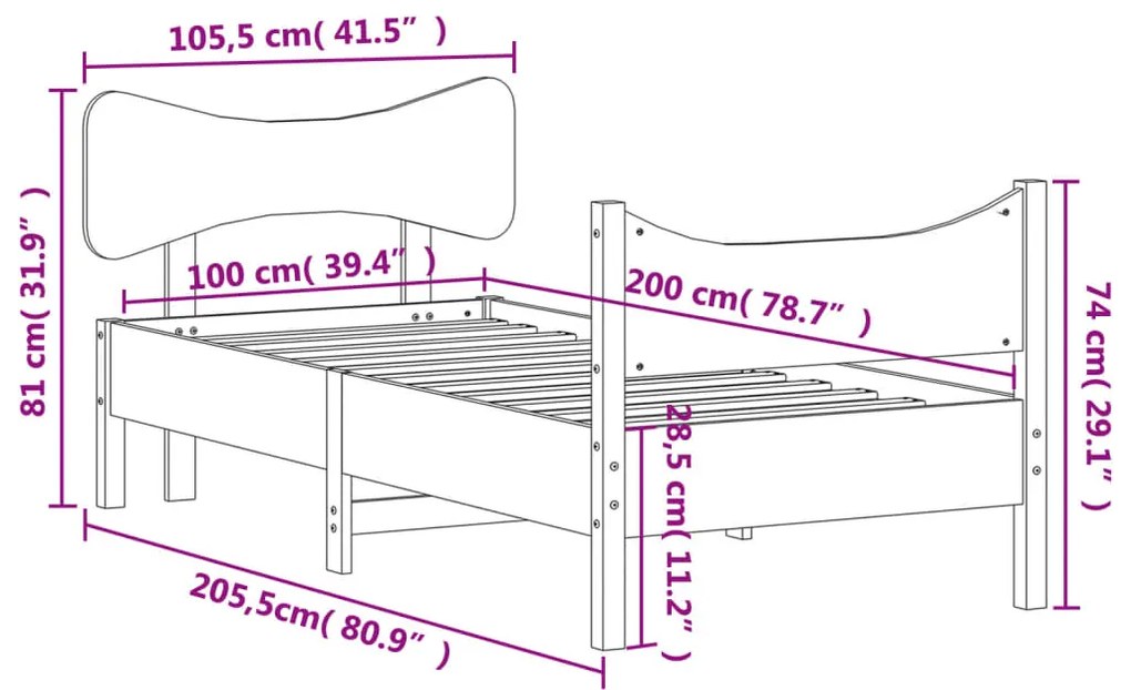 Cama sem colchão 100x200 cm pinho maciço castanho-mel