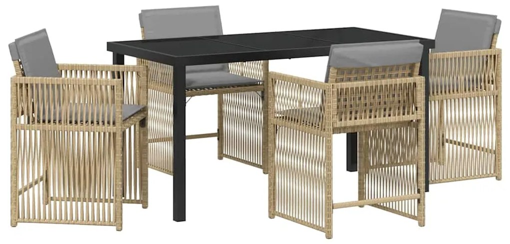 Conjunto de Jantar pra Jardim com 5 Peças e Almofadas em Rattan Poliés