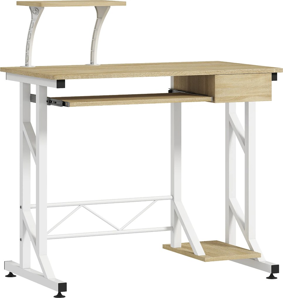 Secretária para Computador com Bandeja para Teclado e Gaveta Mesa de Estudo para Escritório 90x50x100 cm cor Carvalho