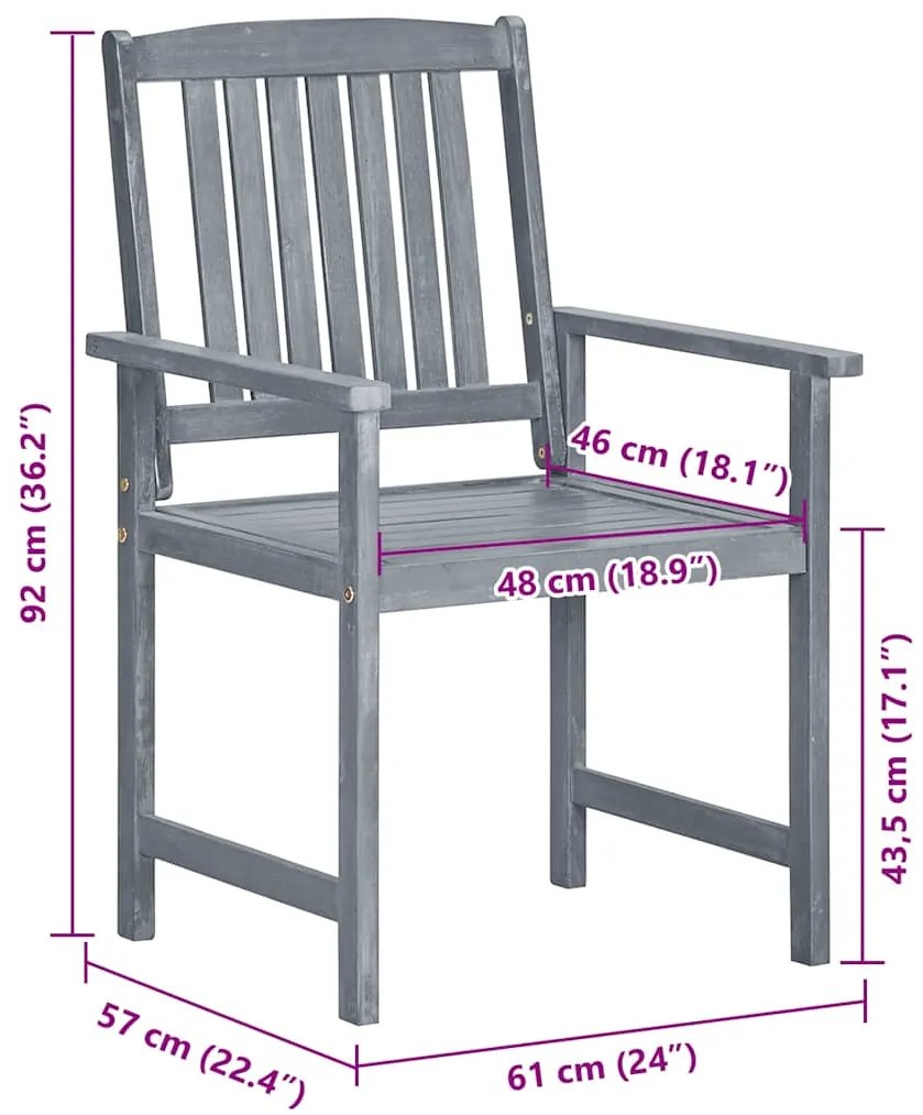 Cadeiras de jardim c/ almofadões 8 pcs acácia maciça cinzento