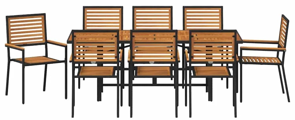 Conjunto de Jantar vidaXL 9 Peças Jardim Aço Preto