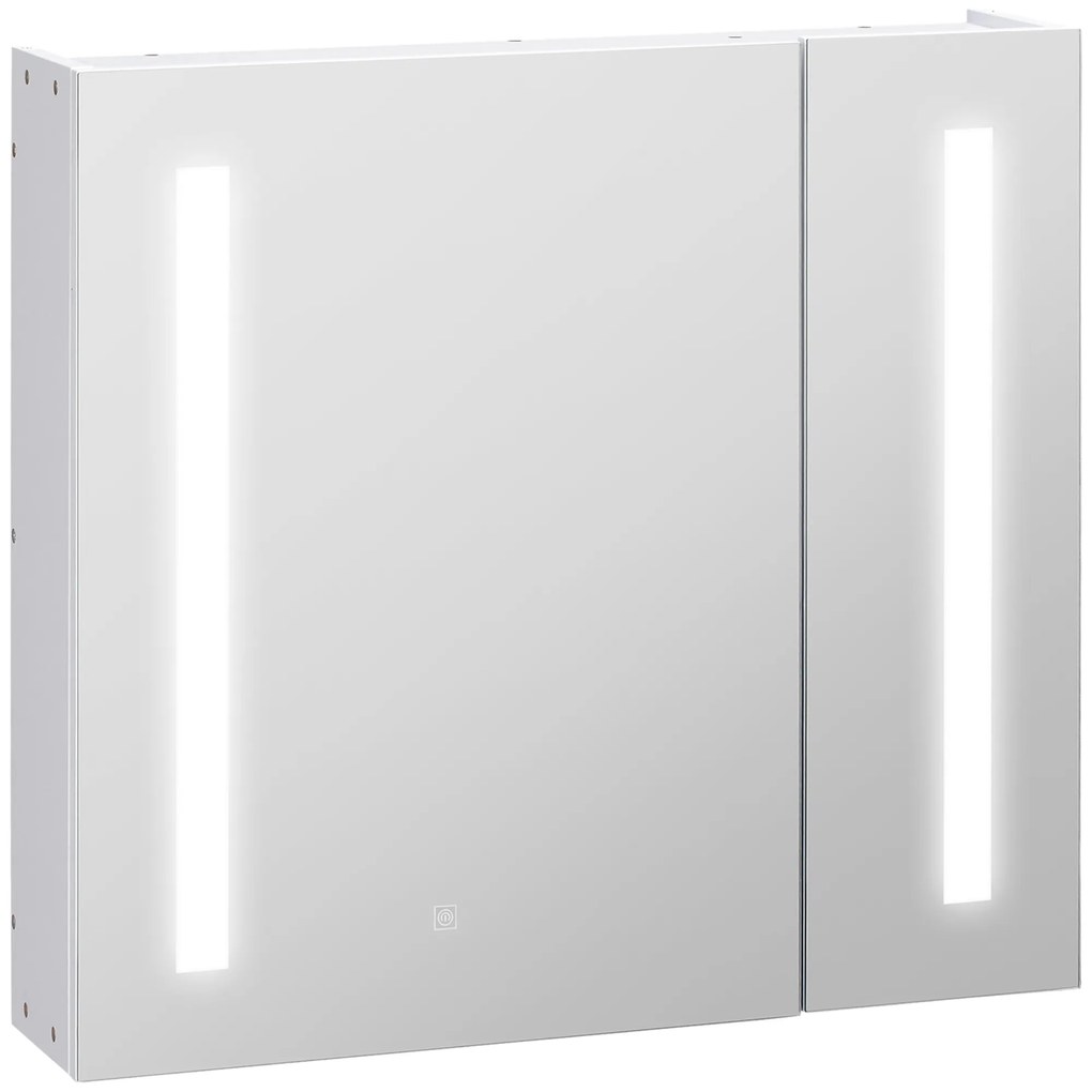 Armário com Espelho de Casa de Banho com Luz LED Suspenso 2 Portas e Interruptor Tátil Estilo Moderno 70x15x65 cm Branco