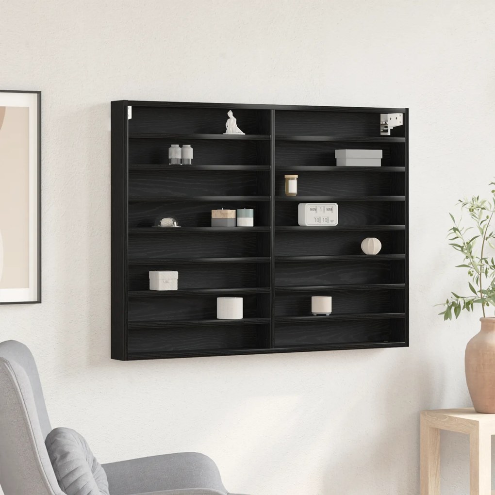 vidaXL Gabinete Vitrine Preto Carvalho 100x8,5x75 cm Madeira engenheirada