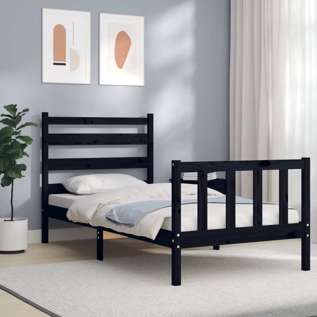 vidaXL Estrutura cama de solteiro c/ cabeceira madeira maciça preto