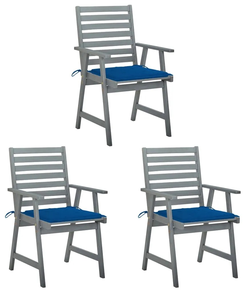vidaXL Cadeiras de jantar p/ jardim 3 pcs c/ almofadões acácia maciça